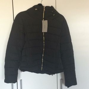 Zara NWT black quilted jacket with hidden hood